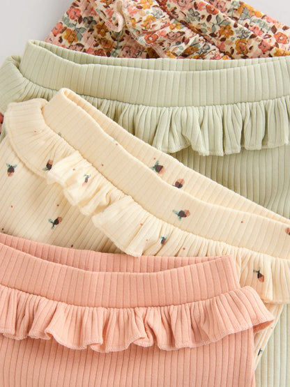 |BabyGirl| Pacote Com 4 Leggings Para Bebês Verde-Sálvia/Coral/Ditsy (0 meses a 2 anos)