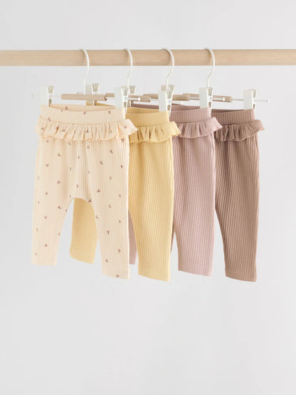 |BabyGirl| Pacote Com 4 Leggings Ditsy Baby Roxo/Amarelo/Creme (0 meses a 2 anos)