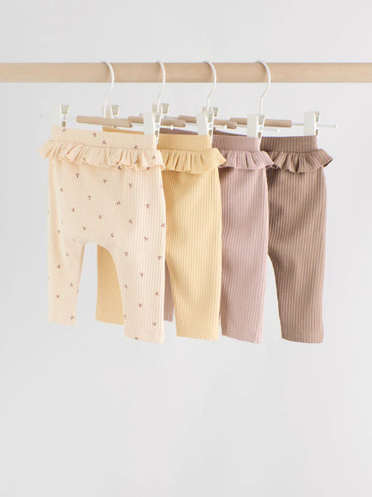 |BabyGirl| Pacote Com 4 Leggings Ditsy Baby Roxo/Amarelo/Creme (0 meses a 2 anos)