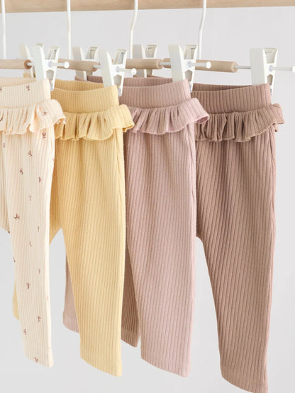 |BabyGirl| Pacote Com 4 Leggings Ditsy Baby Roxo/Amarelo/Creme (0 meses a 2 anos)