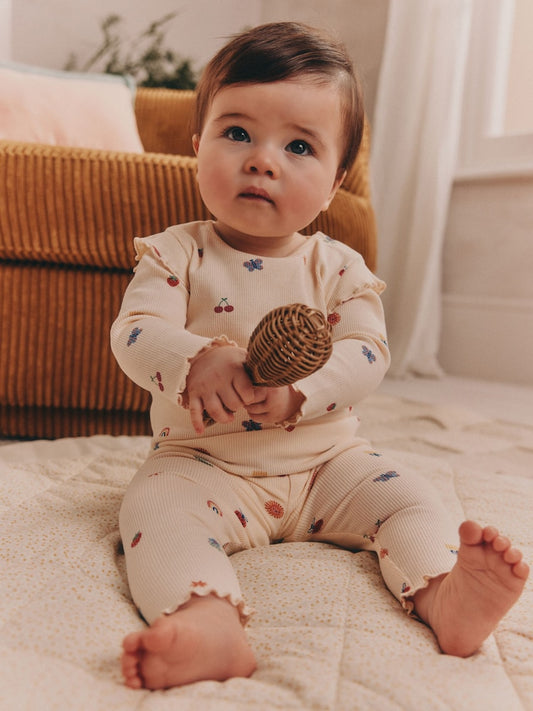 |BabyGirl| Conjunto De 2 Peças De Blusa e Leggings Com Estampa De Personagem Brilhante em creme para bebê (0 meses a 2 anos)