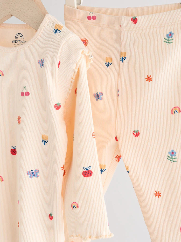 |BabyGirl| Conjunto De 2 Peças De Blusa e Leggings Com Estampa De Personagem Brilhante em creme para bebê (0 meses a 2 anos)