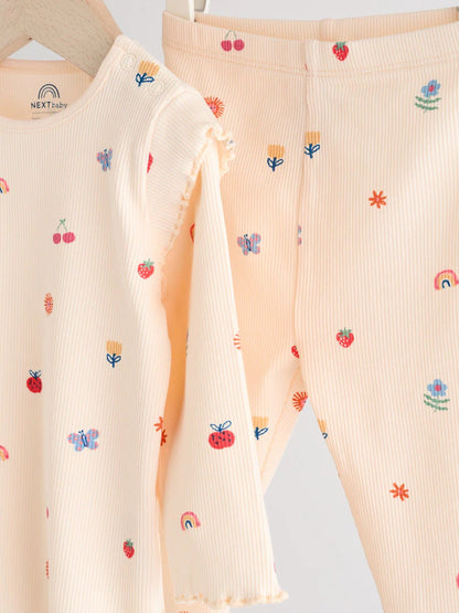 |BabyGirl| Conjunto De 2 Peças De Blusa e Leggings Com Estampa De Personagem Brilhante em creme para bebê (0 meses a 2 anos)