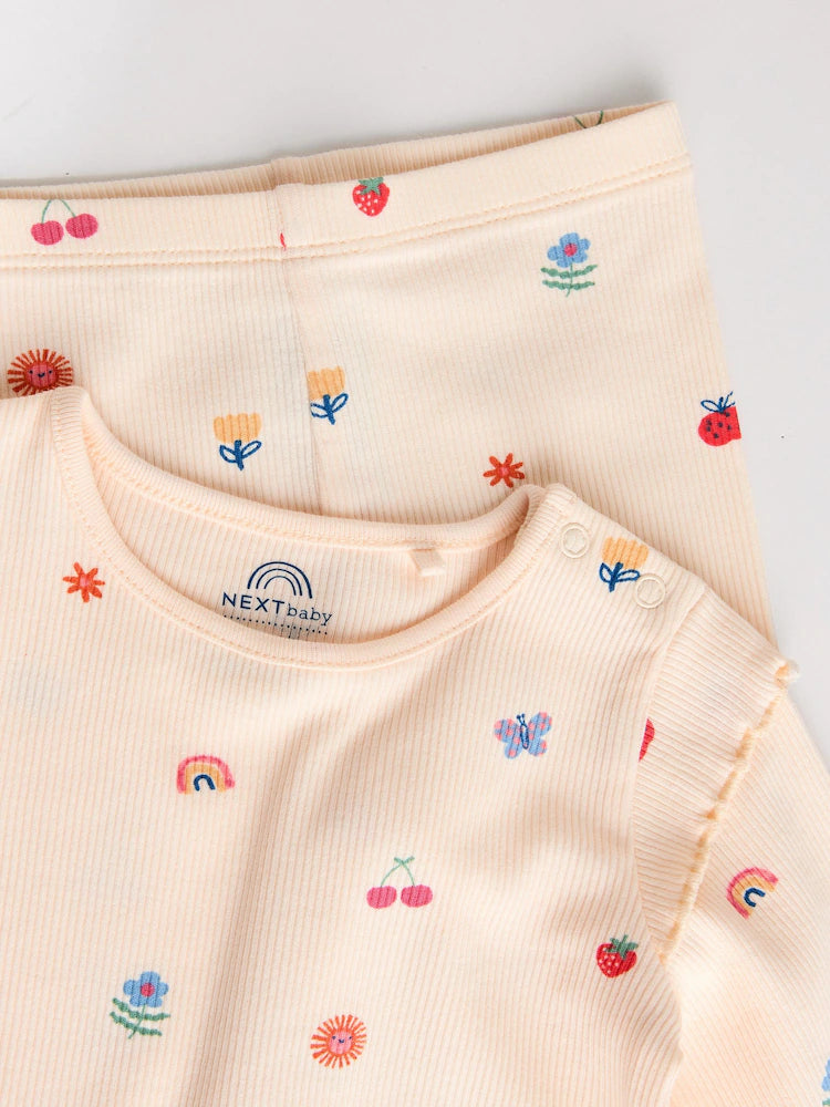 |BabyGirl| Conjunto De 2 Peças De Blusa e Leggings Com Estampa De Personagem Brilhante em creme para bebê (0 meses a 2 anos)