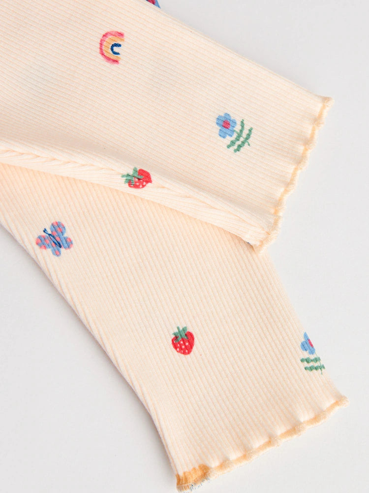 |BabyGirl| Conjunto De 2 Peças De Blusa e Leggings Com Estampa De Personagem Brilhante em creme para bebê (0 meses a 2 anos)