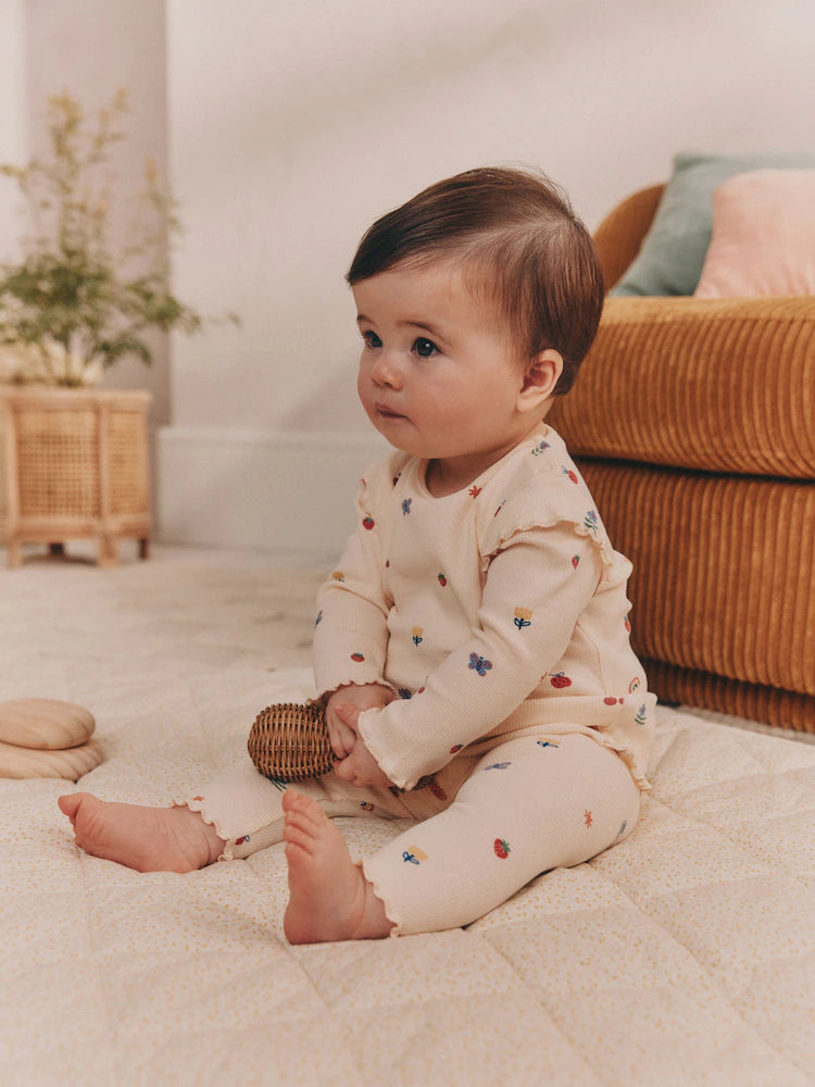 |BabyGirl| Conjunto De 2 Peças De Blusa e Leggings Com Estampa De Personagem Brilhante em creme para bebê (0 meses a 2 anos)