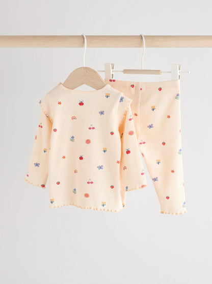 |BabyGirl| Conjunto De 2 Peças De Blusa e Leggings Com Estampa De Personagem Brilhante em creme para bebê (0 meses a 2 anos)