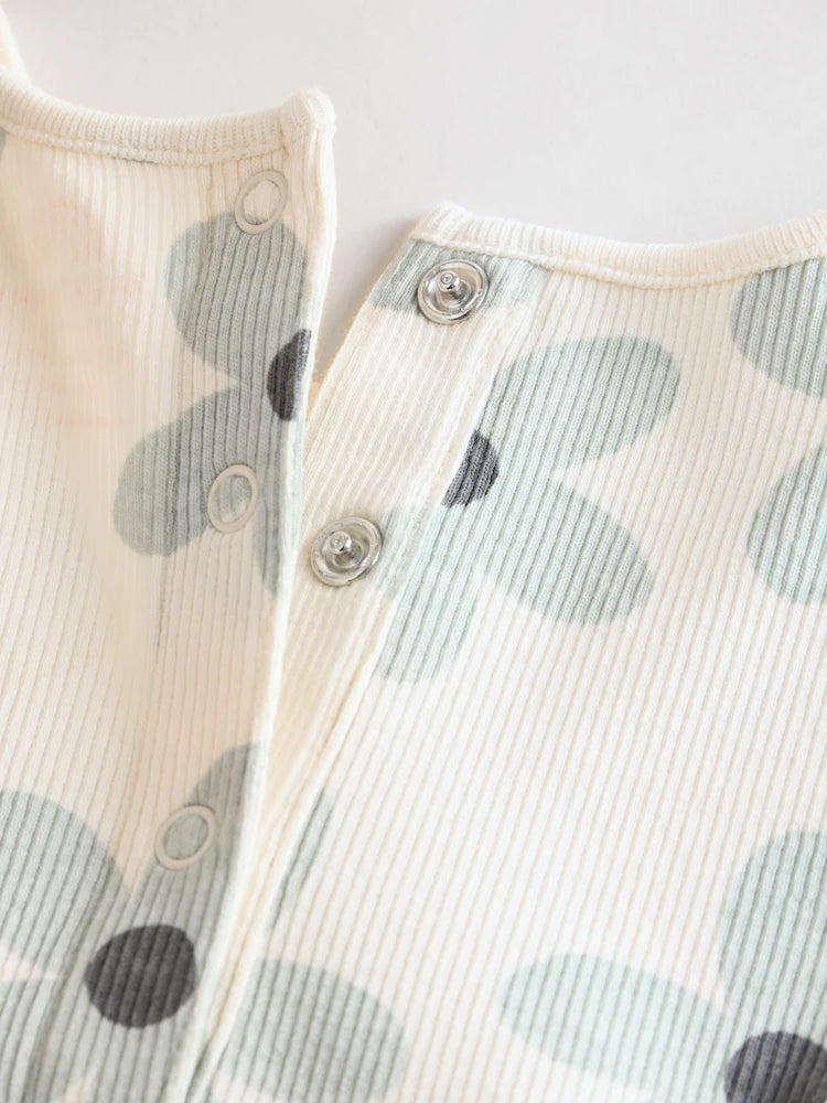 |BabyGirl| Conjunto De Blusa e Leggings De Manga Comprida Com Babados e Flores Brancas/azuis para bebê (0 meses a 2 anos)