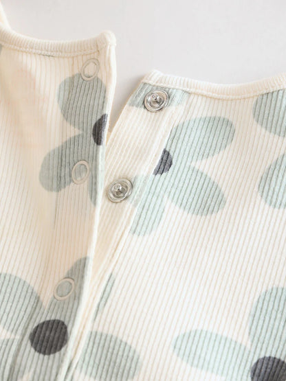 |BabyGirl| Conjunto De Blusa e Leggings De Manga Comprida Com Babados e Flores Brancas/azuis para bebê (0 meses a 2 anos)