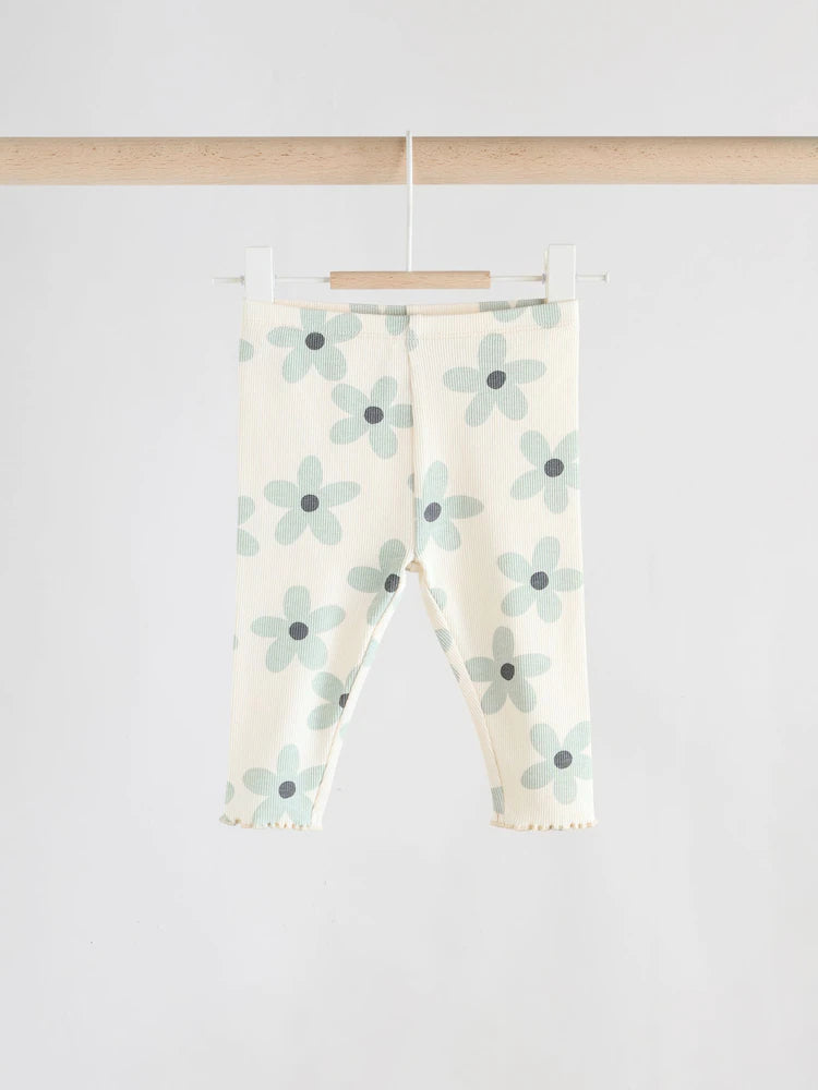 |BabyGirl| Conjunto De Blusa e Leggings De Manga Comprida Com Babados e Flores Brancas/azuis para bebê (0 meses a 2 anos)