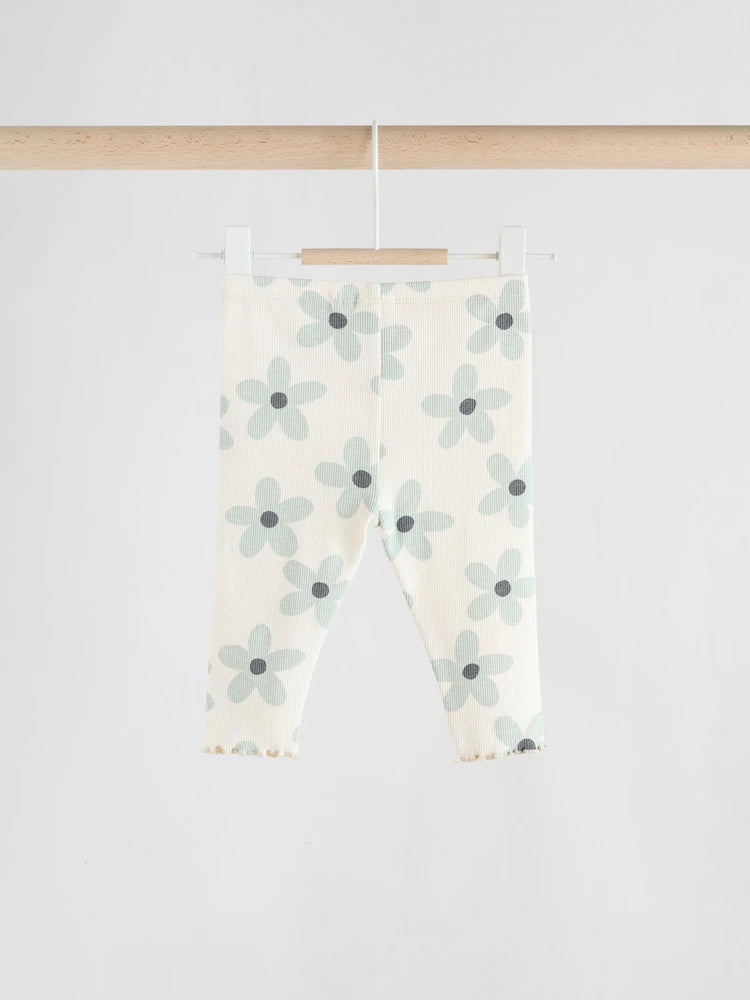 |BabyGirl| Conjunto De Blusa e Leggings De Manga Comprida Com Babados e Flores Brancas/azuis para bebê (0 meses a 2 anos)