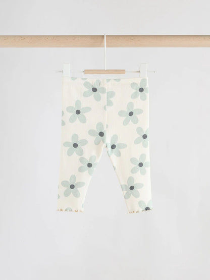 |BabyGirl| Conjunto De Blusa e Leggings De Manga Comprida Com Babados e Flores Brancas/azuis para bebê (0 meses a 2 anos)