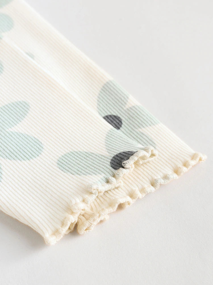 |BabyGirl| Conjunto De Blusa e Leggings De Manga Comprida Com Babados e Flores Brancas/azuis para bebê (0 meses a 2 anos)