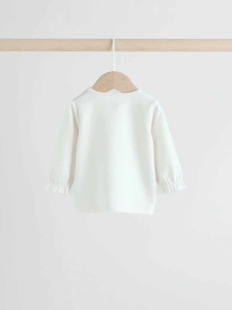 |BabyGirl| Conjunto De Blusa e Calça De Manga Comprida Branca/Marrom Para Bebê, 2 Peças (0 meses a 2 anos)