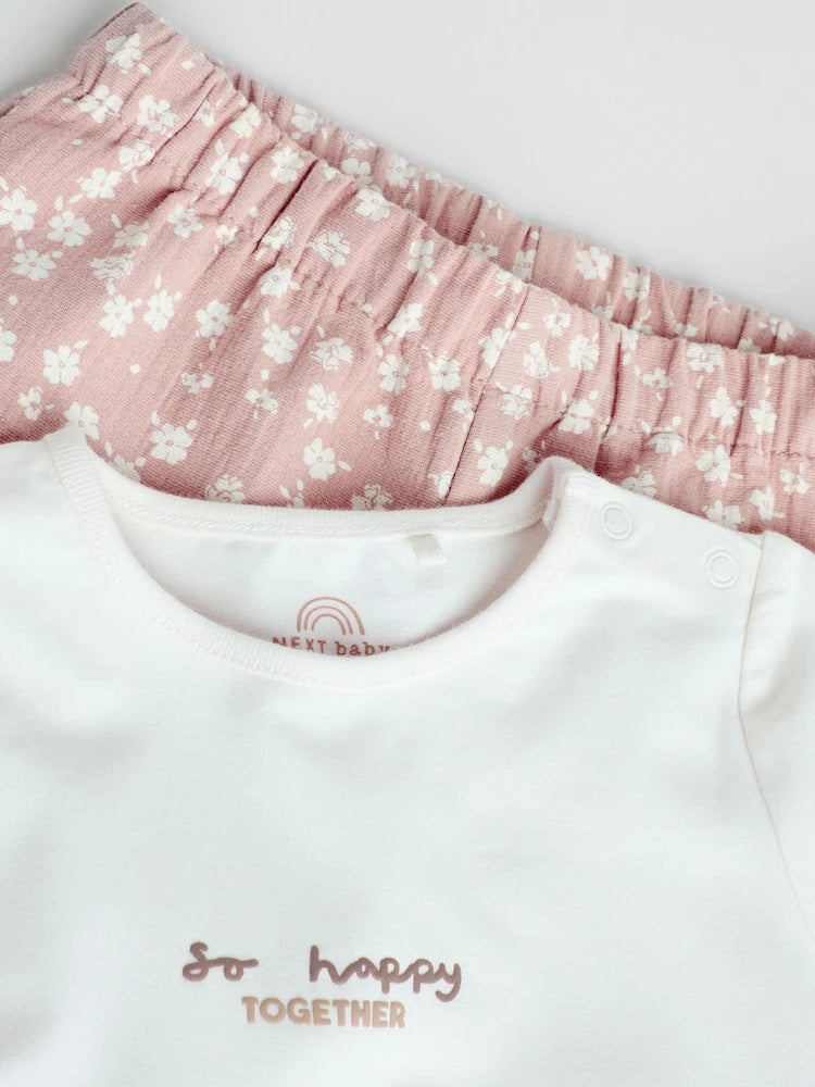 |BabyGirl| Conjunto De Blusa e Calça De Manga Comprida Branca/Marrom Para Bebê, 2 Peças (0 meses a 2 anos)