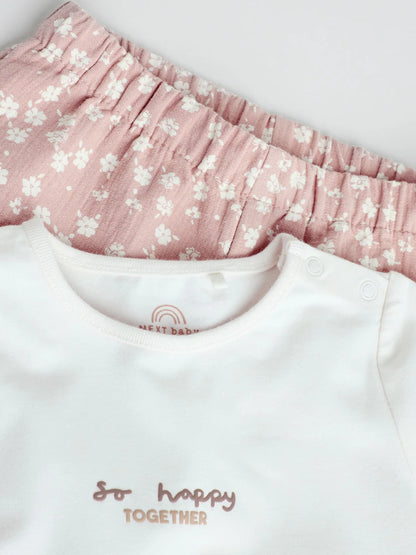 |BabyGirl| Conjunto De Blusa e Calça De Manga Comprida Branca/Marrom Para Bebê, 2 Peças (0 meses a 2 anos)