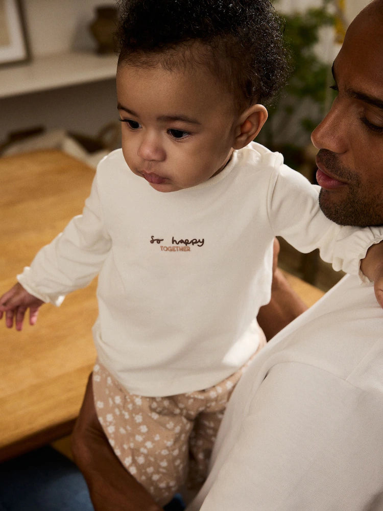 |BabyGirl| Conjunto De Blusa e Calça De Manga Comprida Branca/Marrom Para Bebê, 2 Peças (0 meses a 2 anos)