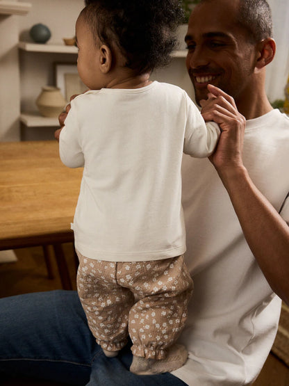 |BabyGirl| Conjunto De Blusa e Calça De Manga Comprida Branca/Marrom Para Bebê, 2 Peças (0 meses a 2 anos)