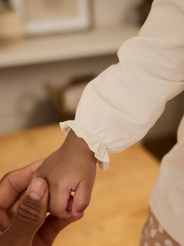 |BabyGirl| Conjunto De Blusa e Calça De Manga Comprida Branca/Marrom Para Bebê, 2 Peças (0 meses a 2 anos)
