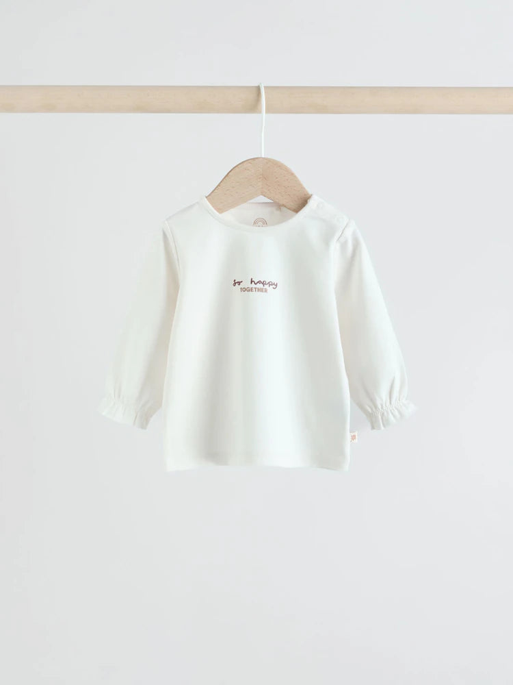 |BabyGirl| Conjunto De Blusa e Calça De Manga Comprida Branca/Marrom Para Bebê, 2 Peças (0 meses a 2 anos)