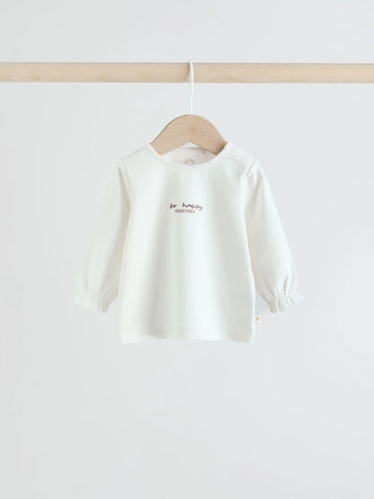 |BabyGirl| Conjunto De Blusa e Calça De Manga Comprida Branca/Marrom Para Bebê, 2 Peças (0 meses a 2 anos)