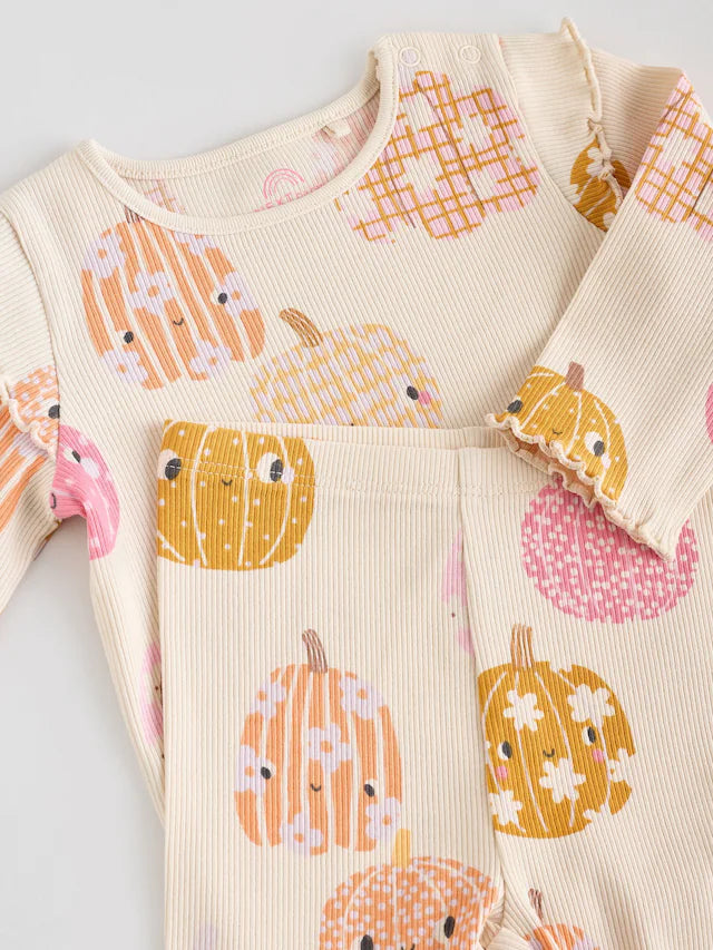 |BabyGirl| Conjunto De 2 Peças De Blusa e Leggings De Abóbora De Halloween Creme/Rosa Para bebê (0 meses a 2 anos)