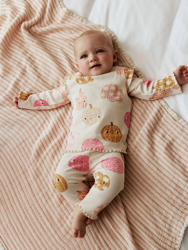 |BabyGirl| Conjunto De 2 Peças De Blusa e Leggings De Abóbora De Halloween Creme/Rosa Para bebê (0 meses a 2 anos)