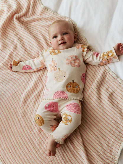 |BabyGirl| Conjunto De 2 Peças De Blusa e Leggings De Abóbora De Halloween Creme/Rosa Para bebê (0 meses a 2 anos)