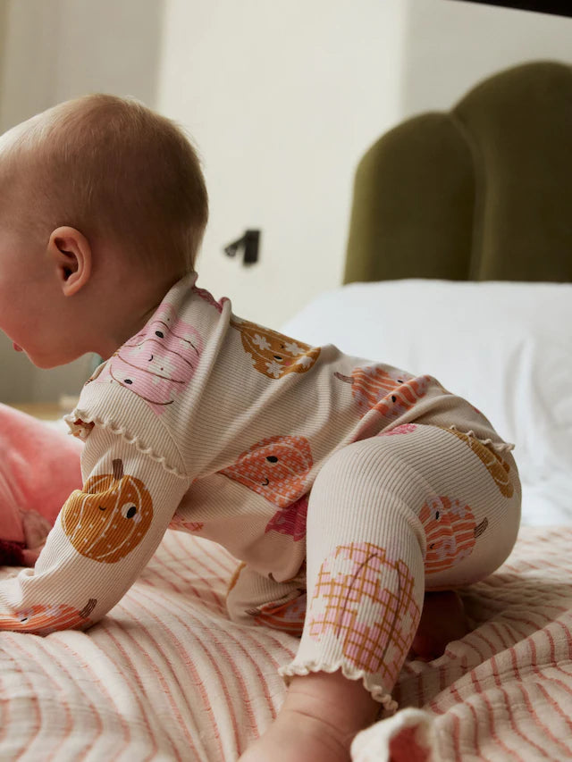 |BabyGirl| Conjunto De 2 Peças De Blusa e Leggings De Abóbora De Halloween Creme/Rosa Para bebê (0 meses a 2 anos)