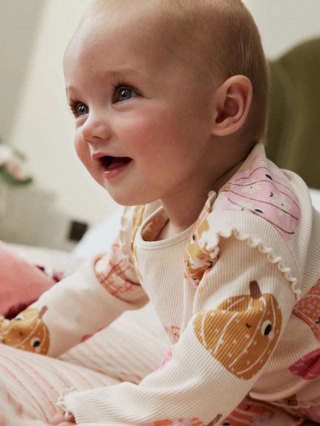 |BabyGirl| Conjunto De 2 Peças De Blusa e Leggings De Abóbora De Halloween Creme/Rosa Para bebê (0 meses a 2 anos)