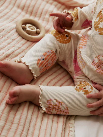 |BabyGirl| Conjunto De 2 Peças De Blusa e Leggings De Abóbora De Halloween Creme/Rosa Para bebê (0 meses a 2 anos)