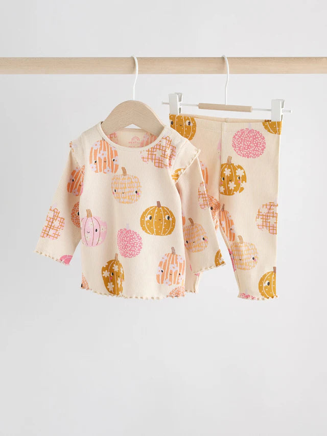 |BabyGirl| Conjunto De 2 Peças De Blusa e Leggings De Abóbora De Halloween Creme/Rosa Para bebê (0 meses a 2 anos)