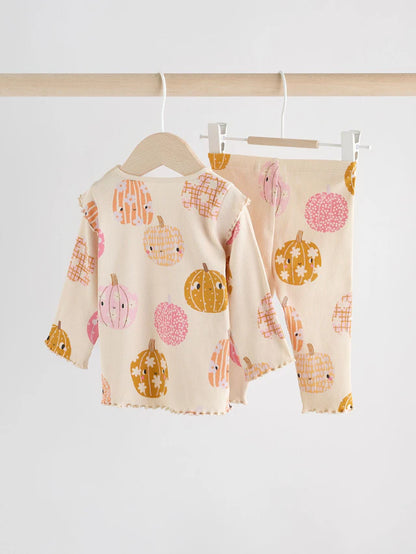 |BabyGirl| Conjunto De 2 Peças De Blusa e Leggings De Abóbora De Halloween Creme/Rosa Para bebê (0 meses a 2 anos)