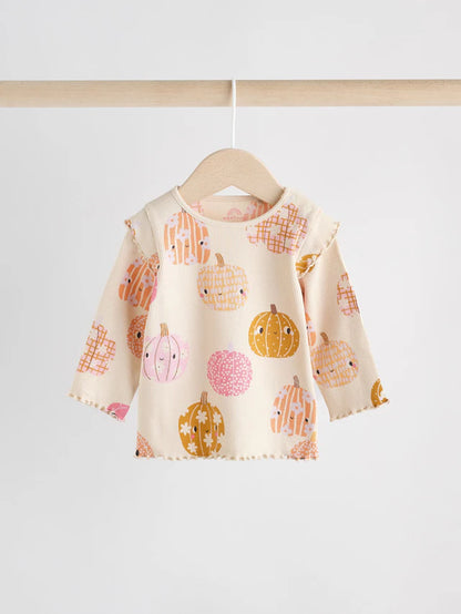 |BabyGirl| Conjunto De 2 Peças De Blusa e Leggings De Abóbora De Halloween Creme/Rosa Para bebê (0 meses a 2 anos)