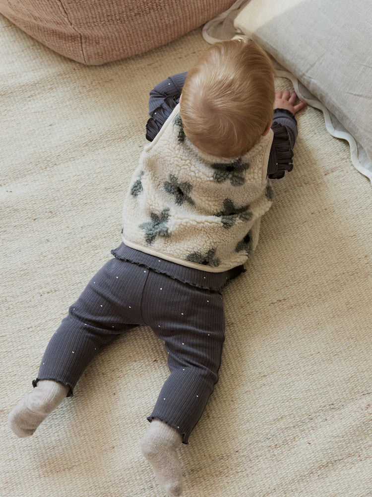 |BabyGirl| Conjunto De 3 Peças De Blusa e Leggings De Manga Comprida Com Colete Floral Cinza para bebê (0 meses a 2 anos)