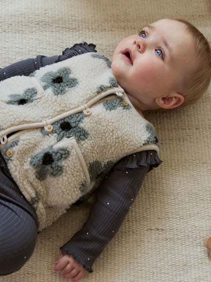 |BabyGirl| Conjunto De 3 Peças De Blusa e Leggings De Manga Comprida Com Colete Floral Cinza para bebê (0 meses a 2 anos)