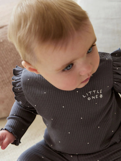 |BabyGirl| Conjunto De 3 Peças De Blusa e Leggings De Manga Comprida Com Colete Floral Cinza para bebê (0 meses a 2 anos)