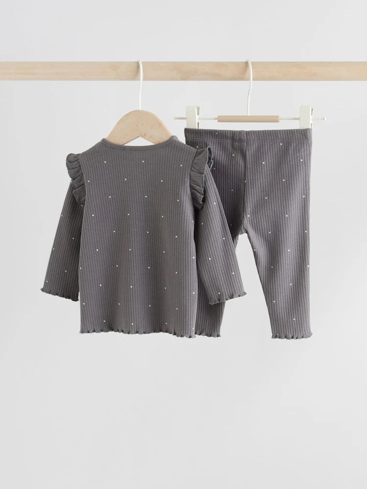 |BabyGirl| Conjunto De 3 Peças De Blusa e Leggings De Manga Comprida Com Colete Floral Cinza para bebê (0 meses a 2 anos)