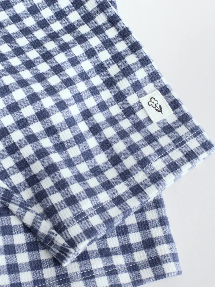 |BabyGirl| Conjunto De Blusa e Leggings De Manga Comprida Xadrez Amarelo/Azul Para Bebê, 2 peças (0 meses a 2 anos)