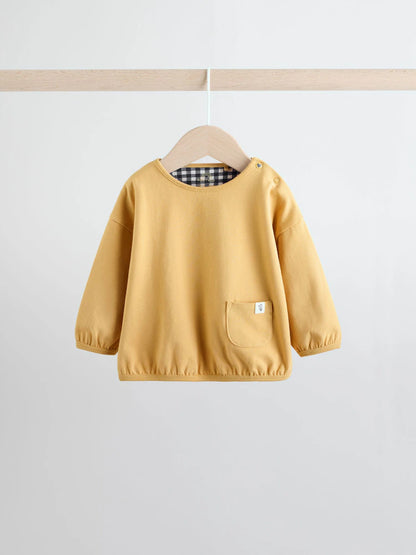 |BabyGirl| Conjunto De Blusa e Leggings De Manga Comprida Xadrez Amarelo/Azul Para Bebê, 2 peças (0 meses a 2 anos)