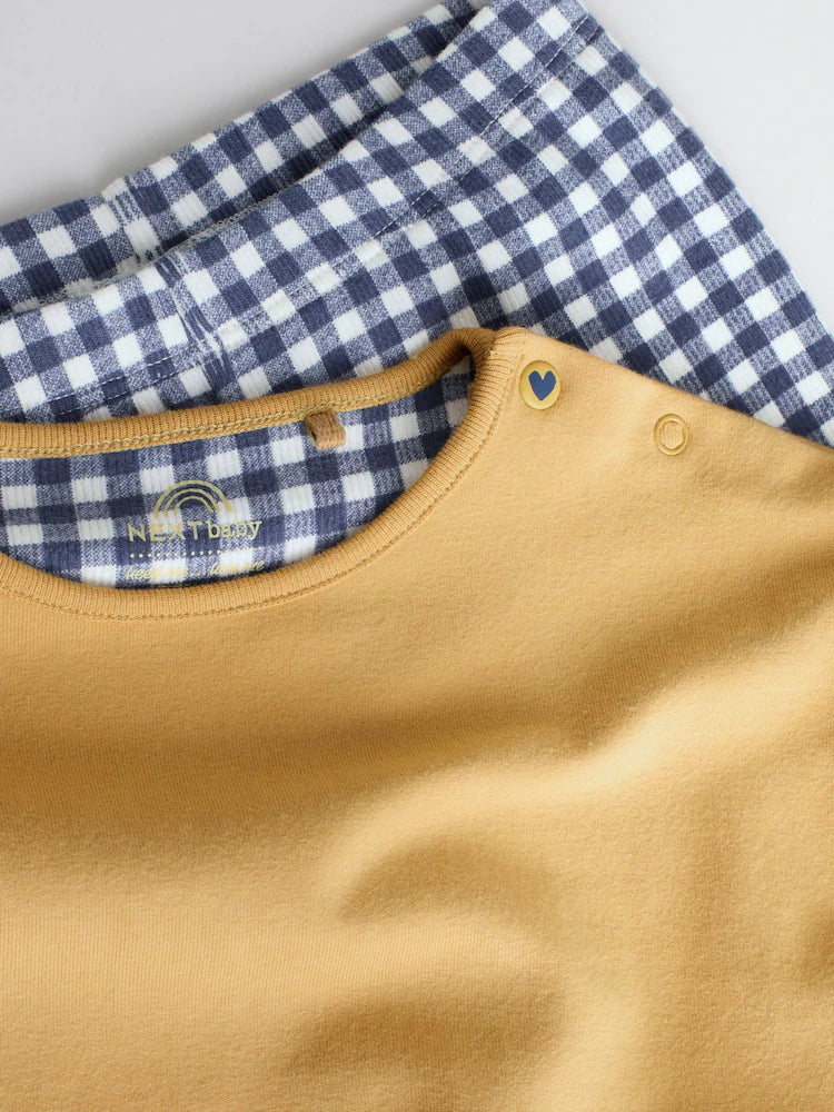 |BabyGirl| Conjunto De Blusa e Leggings De Manga Comprida Xadrez Amarelo/Azul Para Bebê, 2 peças (0 meses a 2 anos)