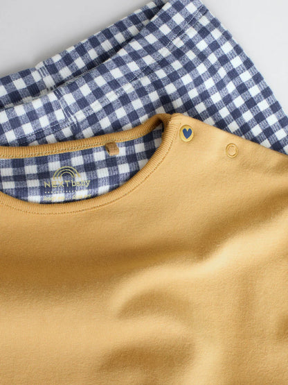 |BabyGirl| Conjunto De Blusa e Leggings De Manga Comprida Xadrez Amarelo/Azul Para Bebê, 2 peças (0 meses a 2 anos)