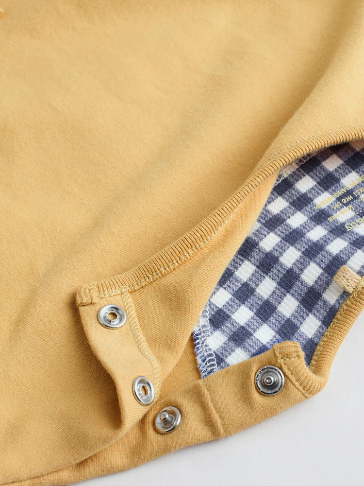 |BabyGirl| Conjunto De Blusa e Leggings De Manga Comprida Xadrez Amarelo/Azul Para Bebê, 2 peças (0 meses a 2 anos)