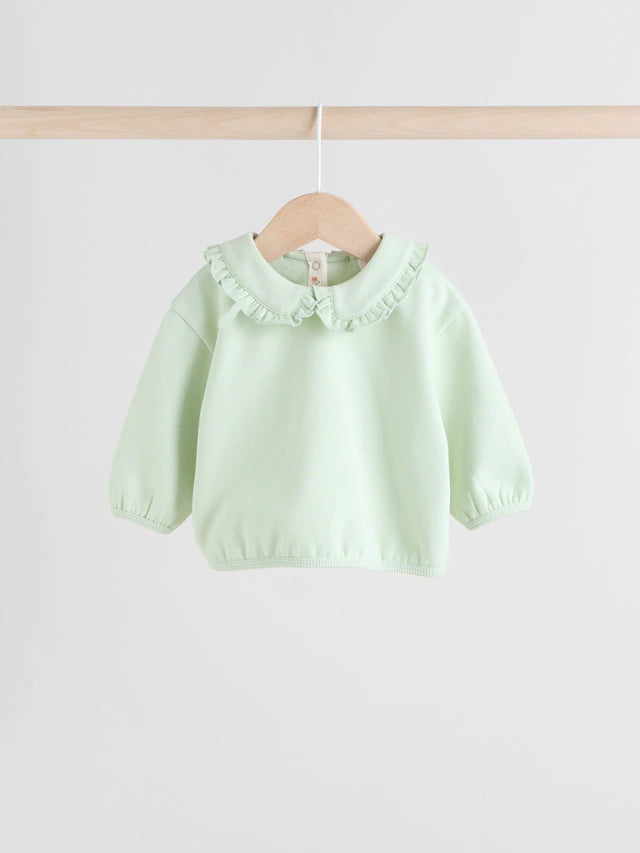 |BabyGirl| Conjunto De 2 Peças De Suéter e Leggings Com Babados e Gola Alta Verde Sálvia/Creme (0 meses a 2 anos)