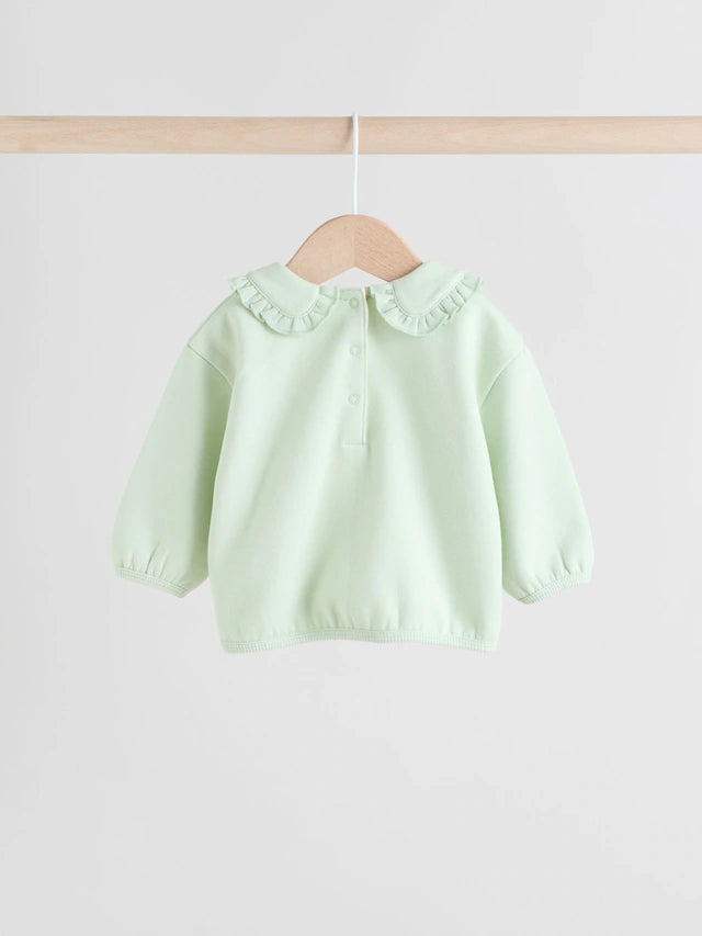 |BabyGirl| Conjunto De 2 Peças De Suéter e Leggings Com Babados e Gola Alta Verde Sálvia/Creme (0 meses a 2 anos)