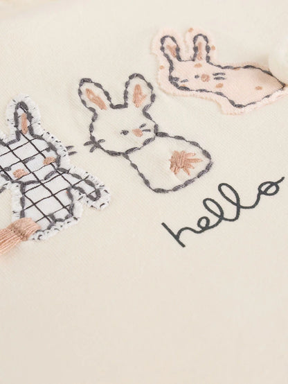 |BabyGirl| Conjunto De Blusa e Leggings De Manga Comprida Com Listras Creme Bunny Baby