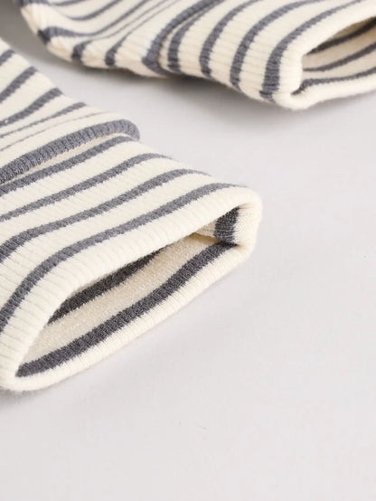 |BabyGirl| Conjunto De Blusa e Leggings De Manga Comprida Com Listras Creme Bunny Baby