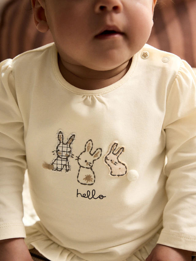 |BabyGirl| Conjunto De Blusa e Leggings De Manga Comprida Com Listras Creme Bunny Baby