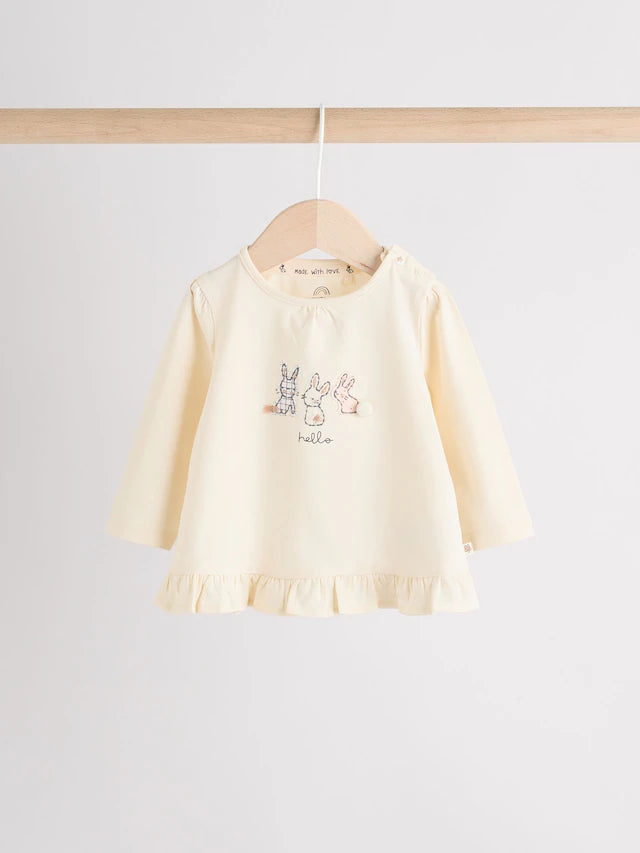 |BabyGirl| Conjunto De Blusa e Leggings De Manga Comprida Com Listras Creme Bunny Baby