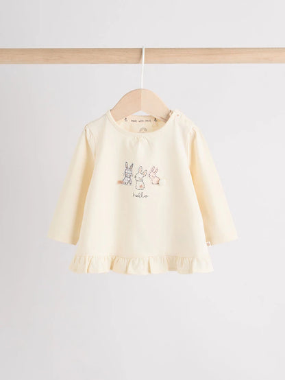 |BabyGirl| Conjunto De Blusa e Leggings De Manga Comprida Com Listras Creme Bunny Baby
